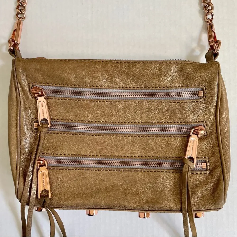 Rebecca Minkoff Gold Leather Zippered Convertible Crossbody Shoulder Purse